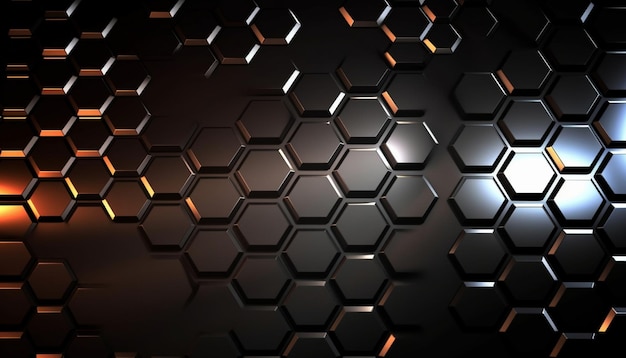 A black hexagon background with a light in the middle