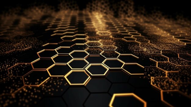 A black hexagon with a golden glow.