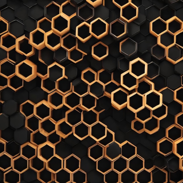 Black hexagonal background 3d illustration dark background honeycomb hexagon black color