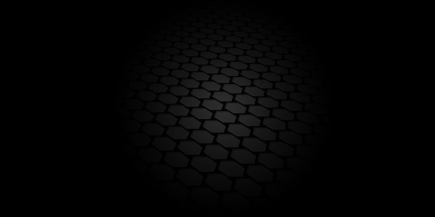 Black hexagonal grid abstract background and gradient background Black and gray or monochromatic