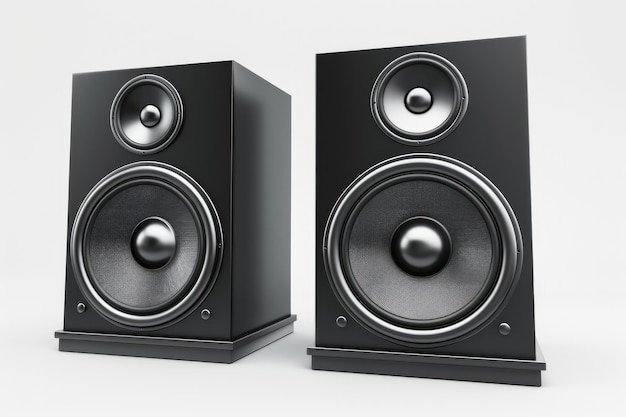 The black hi fi sound speakers on white