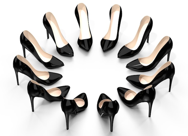 Black high heel shoes standing in circle