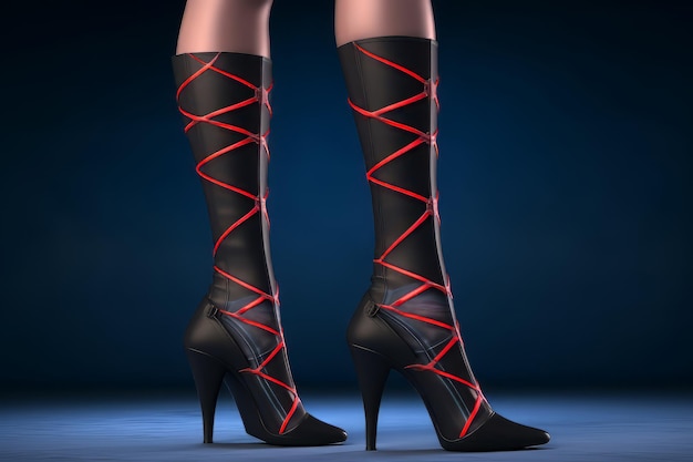 черные туфли на высоком каблуке с яркими красными шнурками