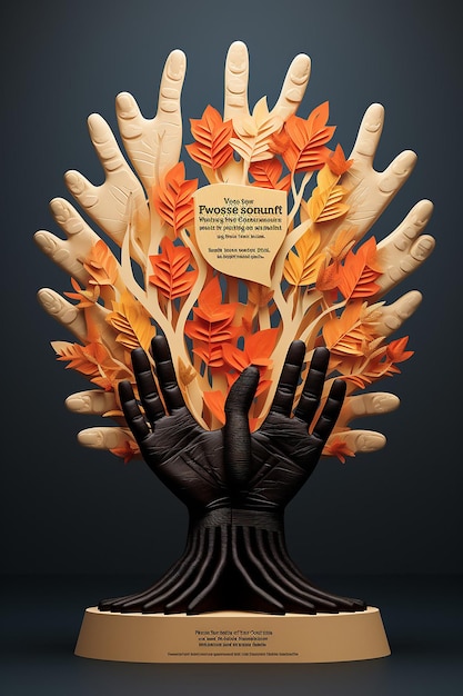 Photo a black history month 3d poster with a centerpiece of interlocking hands of different tones