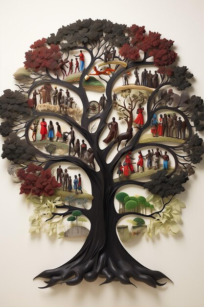 a Black History Month 3D poster with a tree whose roots and branches form the names of important f