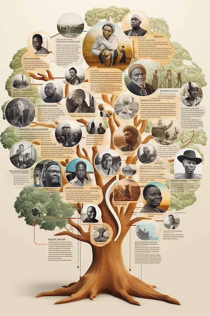 Photo a black history month 3d poster with a tree whose roots and branches form the names of important f