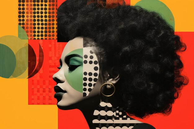 Photo black history month abstract portrait of a beautiful black woman graphic shapes pan african colors