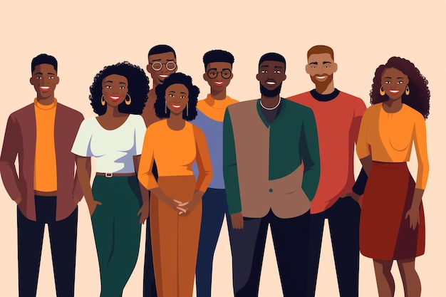 Photo black history month concept group of african american people illustration flat style ai generated