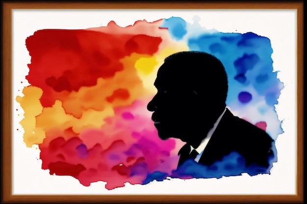 黒人歴史月間 黒人老人のイラスト シルエット 水彩絵の具 ジェネレーティブA