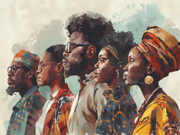 Foto black history month kleurrijke abstracte illustratie van diverse representaties van afro-amerikaanse