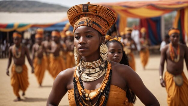 Photo black history month woman with typical clothing in radiant colors