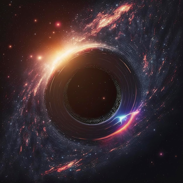 Black hole and a disk of glowing plasma. supermassive\
singularity in outer space