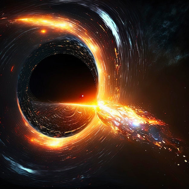 black hole and a disk of glowing plasma. Supermassive singularity in outer space