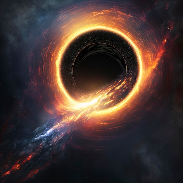 black hole and a disk of glowing plasma. Supermassive singularity in outer space