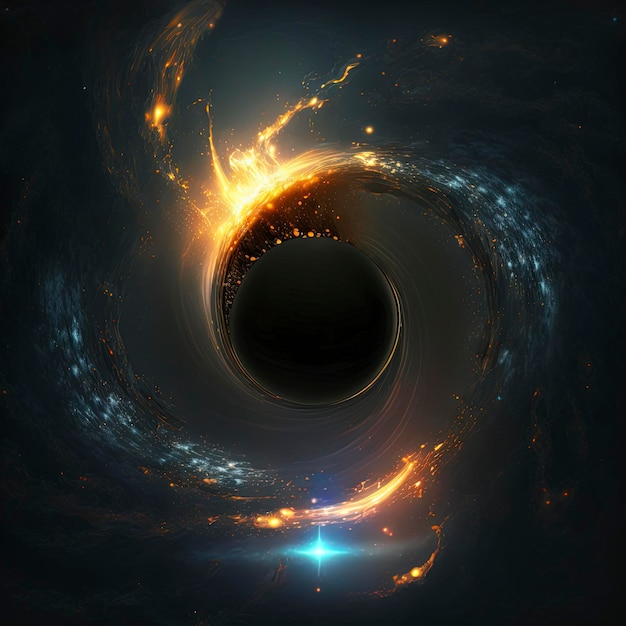 ブラックホールと輝くプラズマの円盤。宇宙空間の超巨大特異点