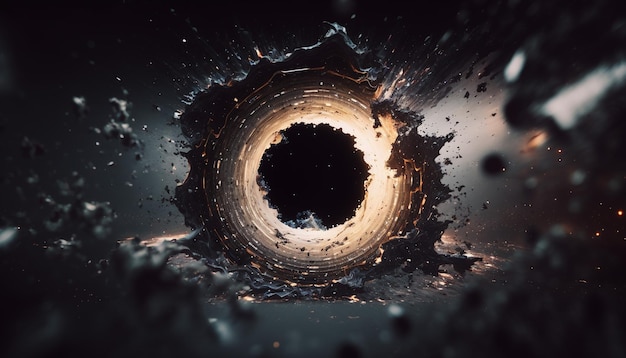 A black hole in the middle of a black hole with the light shining through it.