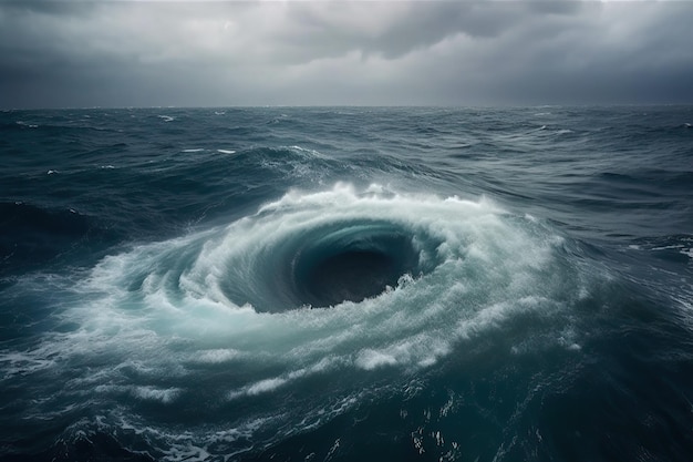 Premium AI Image | A black hole in the ocean with a cloudy sky in the