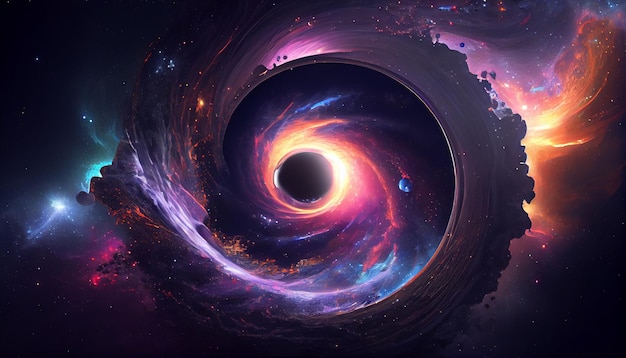 Черная дыра в космосе с черной дырой в центре.