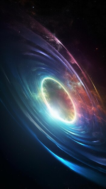 A black hole in space with a blue and purple background.