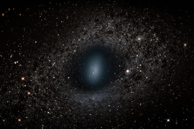 Black hole surrounded by cluster of stars with view of the cosmos beyond