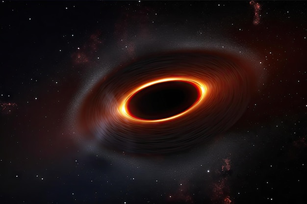 사건의 지평선으로 끌어당겨지는 물질의 빛나는 고리로 둘러싸인 블랙홀