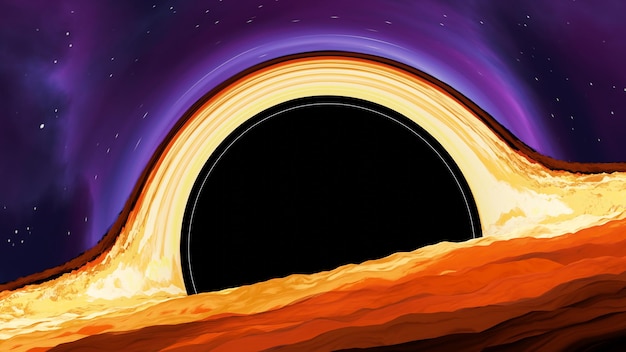 Black hole swallows planets and stars in space the event\
horizon of a black hole the destruction of galaxies strong\
gravitational attraction 3d render