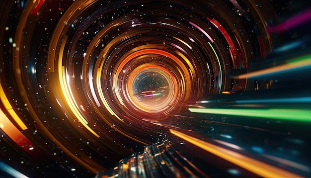 A black hole in a tunnel with a spiral in the center The effect of the dark very vivid colours