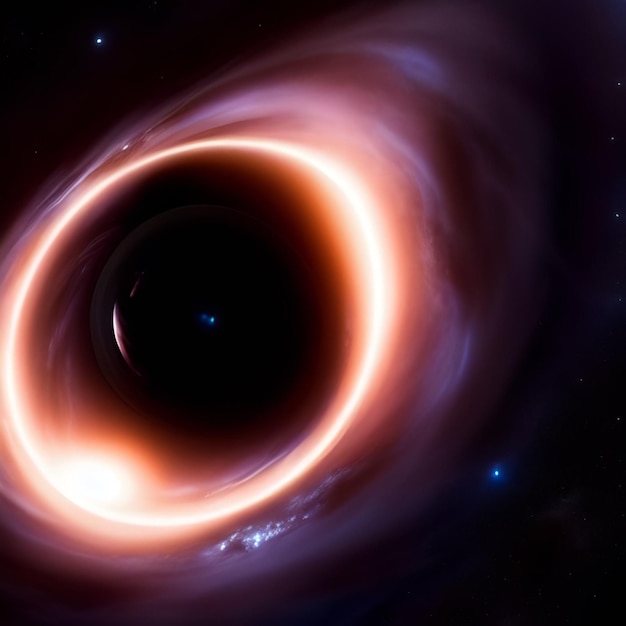 A black hole with a glowing light and stars in the background.