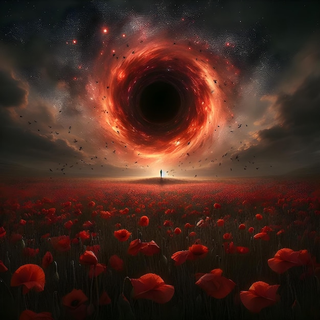 A black hole with res poppies