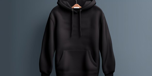 Photo a black hoodie is seen hanging on a blue wall this image can be used to showcase fashion clothing or urban lifestyle themes