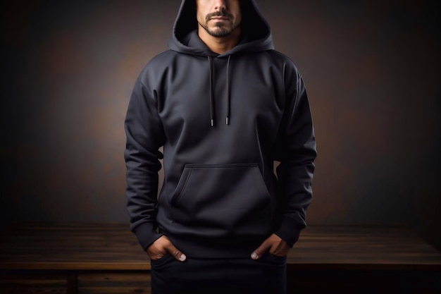 Black hoodie mockup Man in a Black hoodie front Generative AI