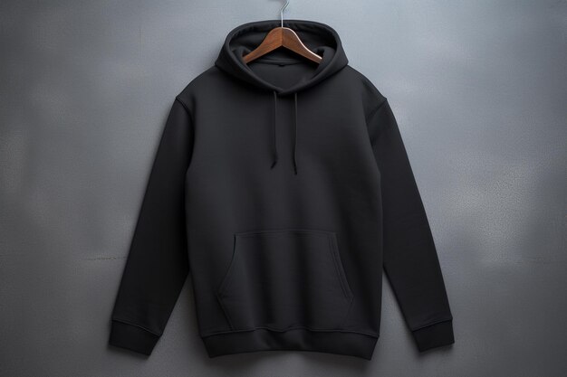 a black hoodie with a brown leather zipper.