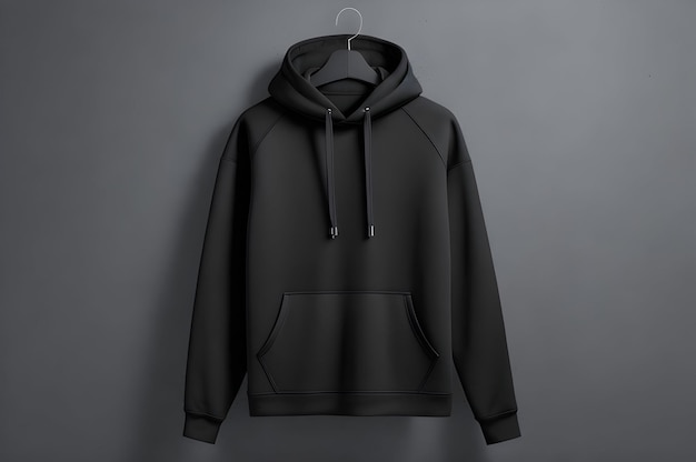 black hoodie with copy space on black background blank textile print design template for mockup 3d