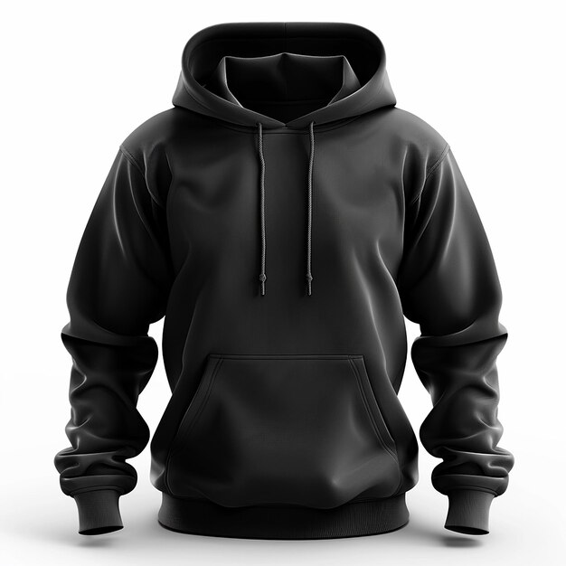 a black hoodie with a white background and a black hoodie