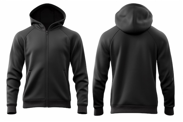 a black hoodie with a zippered hoodie on the front and back generative ai