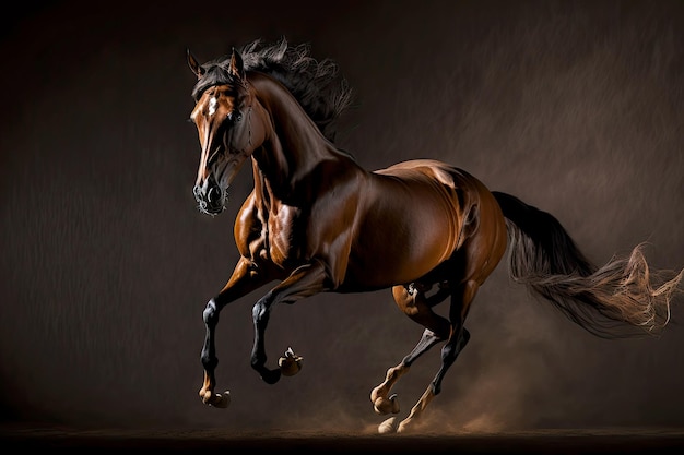 black horse figure with beautiful article on dark grey background