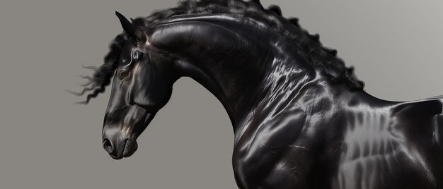 Black horse isolated on gray background
