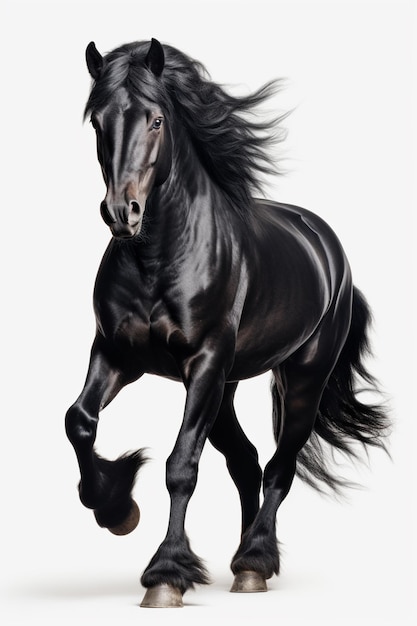 Foto un cavallo nero su sfondo bianco