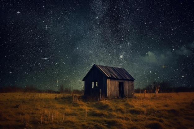 black hut above stary sky