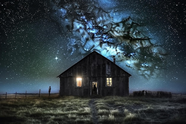 black hut above stary sky