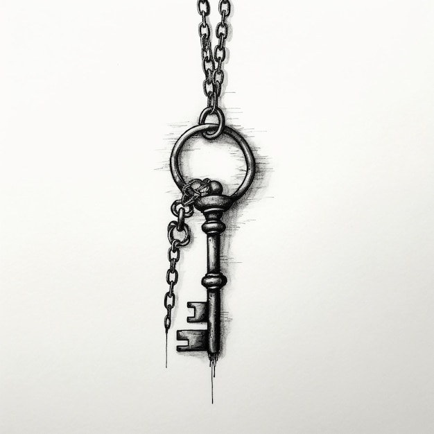 black ink brush of a key in a chain