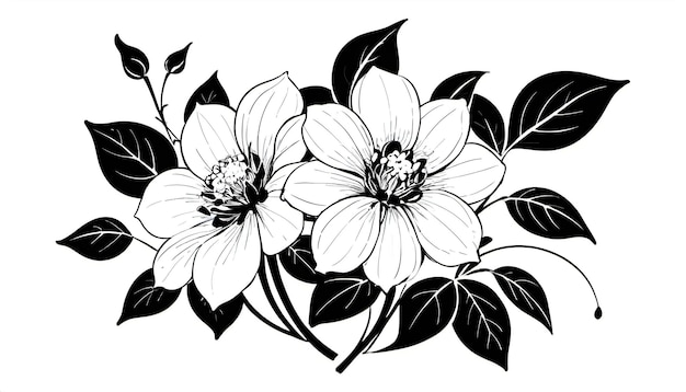 Фото Черная чернила рисунок цветочных колоколов векторная иллюстрация