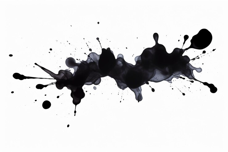 Photo black ink splatter dotted isolated in white back