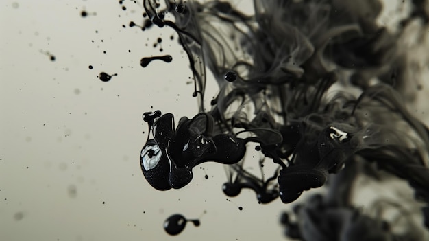 black ink in water on a white background closeup abstraction