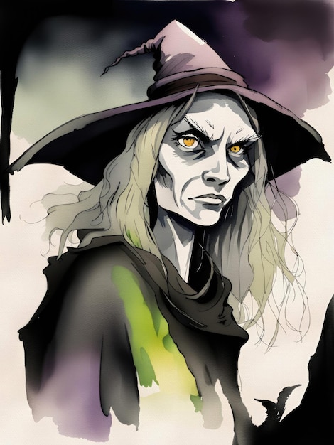 Black Ink Witch Painting Gratis foto van Halloween Creepy Witch