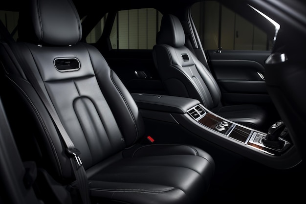 Foto dettagli interni neri di un'auto di lusso moderna