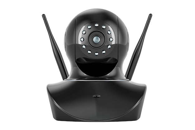 Black IP camera 3D rendering isolated on white background