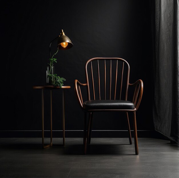 Photo black iron chair in a dark room