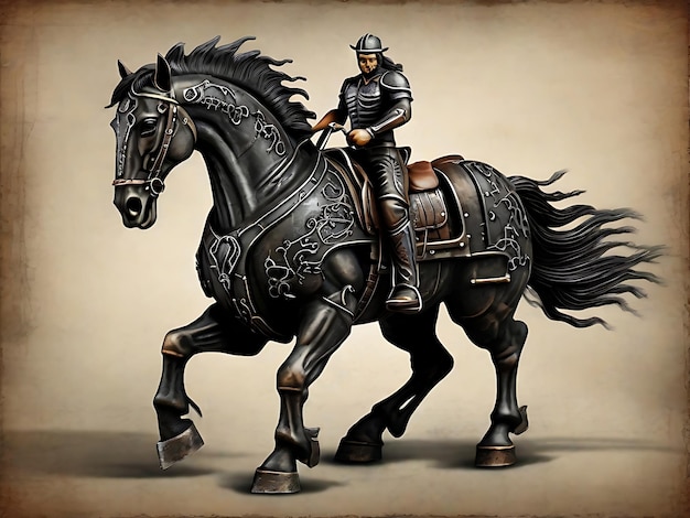 Black Iron Horse with Saddle Front View