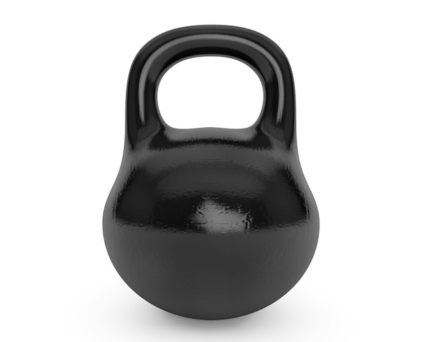 Foto kettlebell in ferro nero per sollevamento pesi e fitness su sfondo bianco